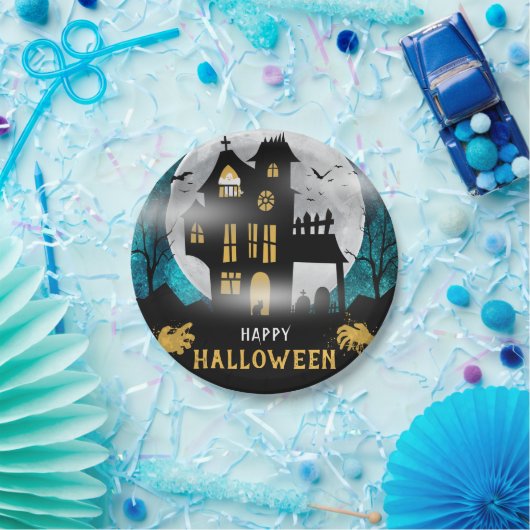 Assiettes En Carton Éffrayant Haunted House Halloween Parti (Fête)