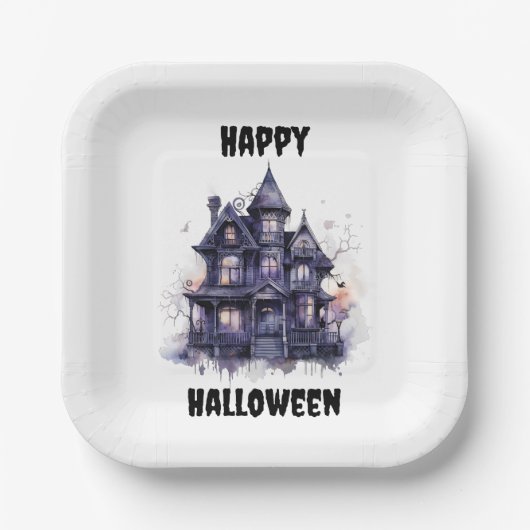 Assiettes En Carton Éffrayant House Bonne fête d'Halloween (Recto)