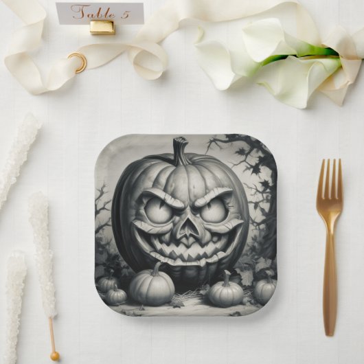 Assiettes En Carton Éffrayant Jack-o'lanterne (Mariage)