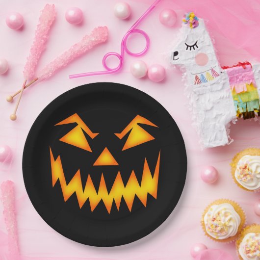 Assiettes En Carton Éffrayant Jack'o'Lantern Face Halloween noir (Fête)