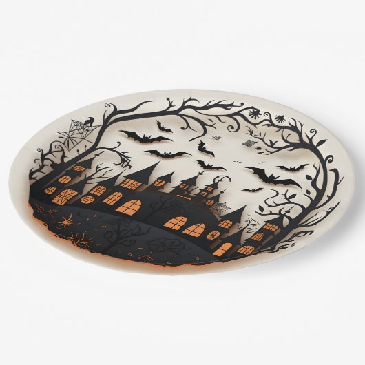 Assiettes En Carton Éffrayant Mansion Plaques en papier Halloween (Angle)