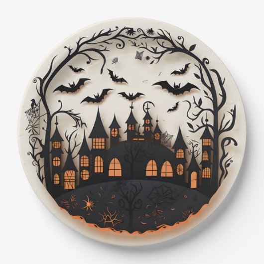 Assiettes En Carton Éffrayant Mansion Plaques en papier Halloween (Devant)