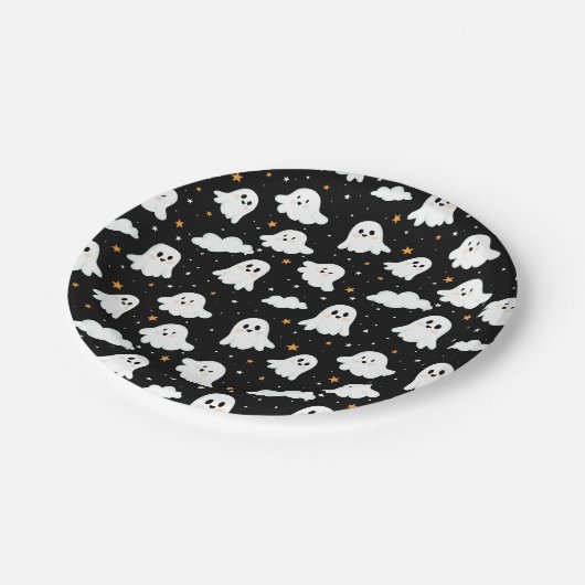 Assiettes En Carton Éffrayant mignon Halloween Ghost Nuageux Star Sky (Angle)