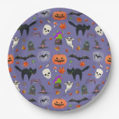 Assiettes En Carton Éffrayant Motif d'Halloween - Citrouilles, chauves (Devant)