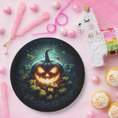 Assiettes En Carton Éffrayant nature brillant Halloween citrouille (Fête)