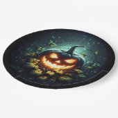 Assiettes En Carton Éffrayant nature brillant Halloween citrouille (Angle)