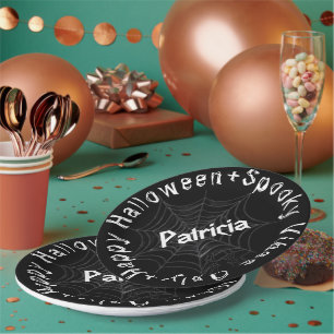 Assiettes En Carton Éffrayant noir et blanc Joyeux Halloween