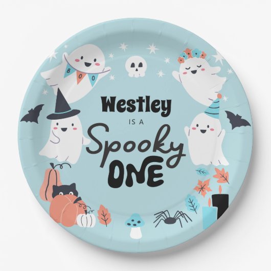 Assiettes En Carton Éffrayant One mignonne Ghost Boy 1ère fête d'anniv (Devant)