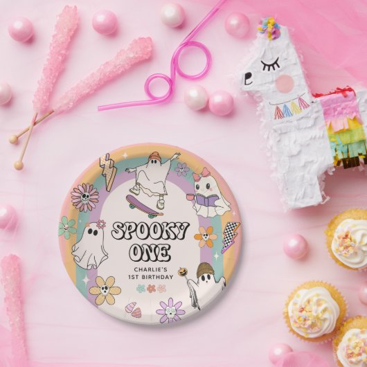 Assiettes En Carton Éffrayant One Retro Amusement Halloween 1er Annive (Fête)