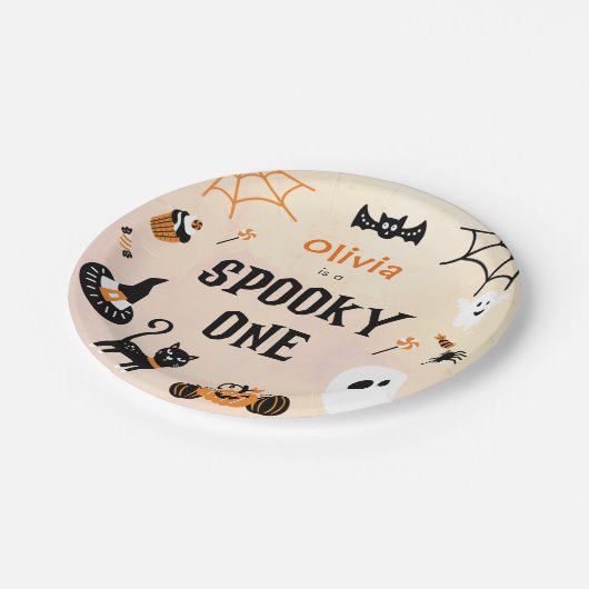 Assiettes En Carton Éffrayant un mignon Halloween Fantôme 1er annivers (Angle)