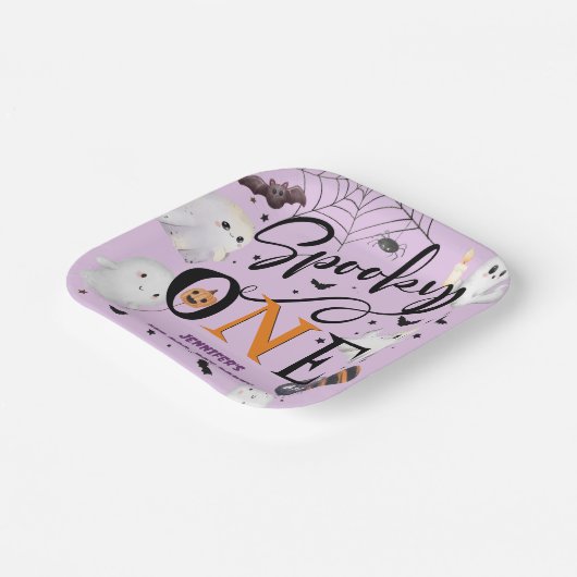Assiettes En Carton Éffrayant une fille violet Halloween 1er anniversa (Angulaire)