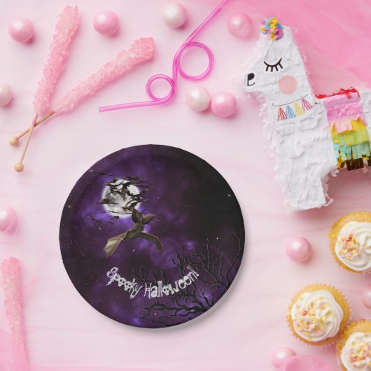 Assiettes En Carton Éffrayante Halloween chauves-souris et Pleine lune (Fête)