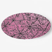 Assiettes En Carton Éffrayante Halloween Spider Webs sur rose (Angle)