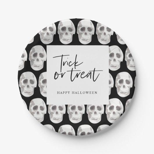 Assiettes En Carton Effrayer Scull Trick ou traitement | Parti Hallowe (Devant)
