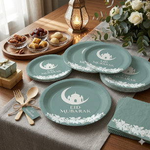 Assiettes En Carton Eid Moubarak 1447 Hijri Design de Mosquée Croissan