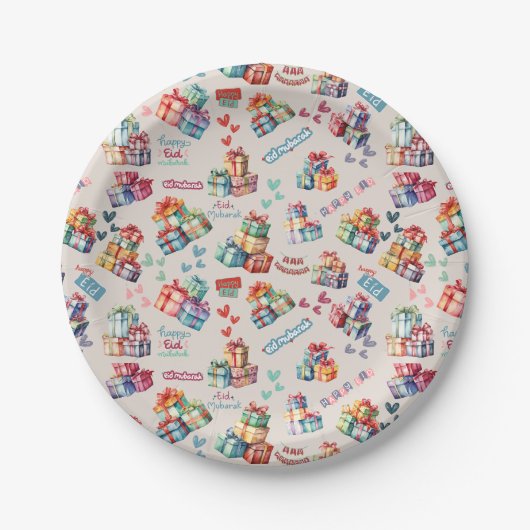 Assiettes En Carton Eid Mubarak Paper Plates – Colourful Gift Boxes (Devant)