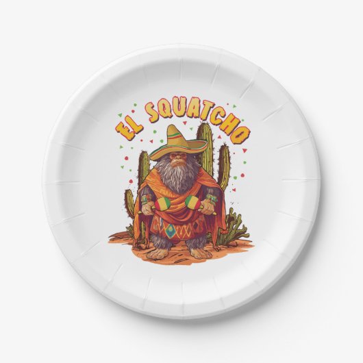 Assiettes En Carton El Squatcho Bigfoot avec Maraca, Sombrero et Ponc (Devant)