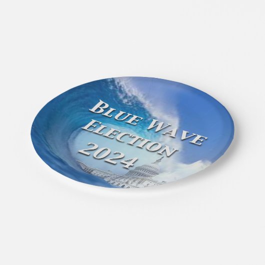 Assiettes En Carton Élection Blue Wave 2024 (Angle)