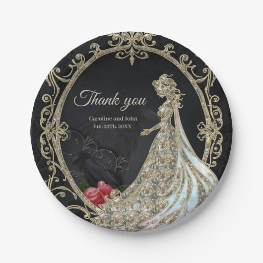 Assiettes En Carton Élégance en or et noir. (Devant)