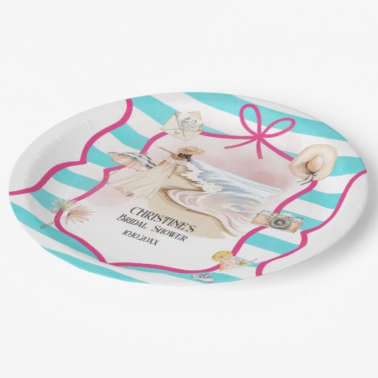 Assiettes En Carton Élégance estivale Plage et Vagues Baby Shower (Angle)