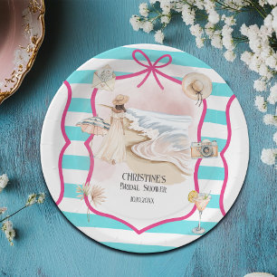 Assiettes En Carton Élégance estivale plage et vagues pour une Baby Sh