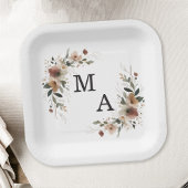Assiettes En Carton Élégance Ethérée Floral Wreath Mariage Monogramme