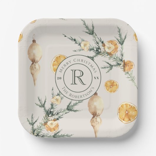 Assiettes En Carton Élégance intemporelle : Noël chic monogrammé (Recto)