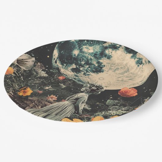 Assiettes En Carton Élégance Lune - Femme avec Lune (3) (Angle)