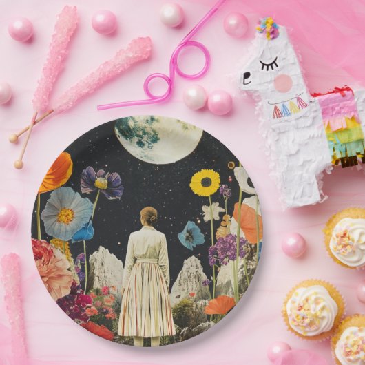 Assiettes En Carton Élégance Lune - Vue arrière de la femme avec Lune (Fête)