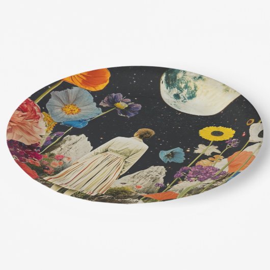 Assiettes En Carton Élégance Lune - Vue arrière de la femme avec Lune (Angle)