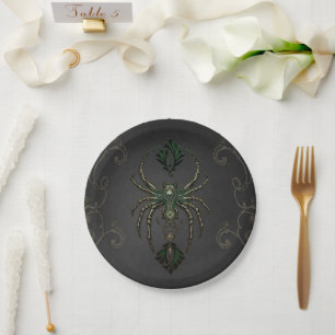 Assiettes En Carton Élégance mécanique, l'araignée dans le noir.