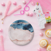 Assiettes En Carton Élégance mystique | Turquoise Bleu et Rose Or Agat (Fête)