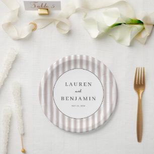 Assiettes En Carton Élégance Rayée Beige Sophistiquée