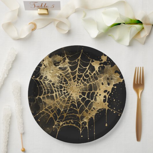 Assiettes En Carton Élégance Spiderweb | Déplaisant Beau Gold Cobweb (Mariage)