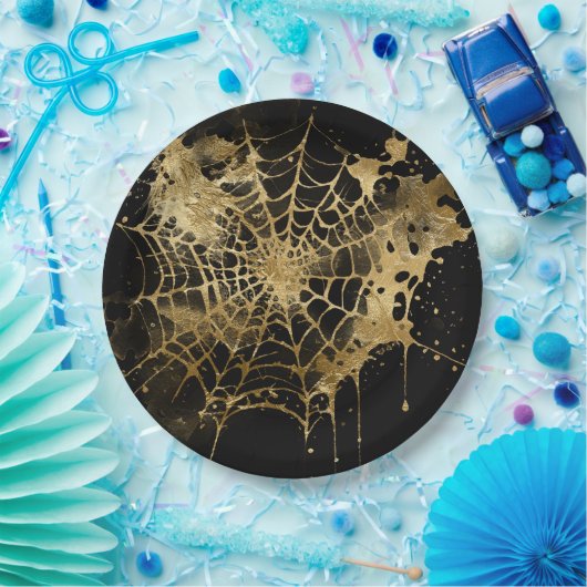 Assiettes En Carton Élégance Spiderweb | Déplaisant Beau Gold Cobweb (Fête)