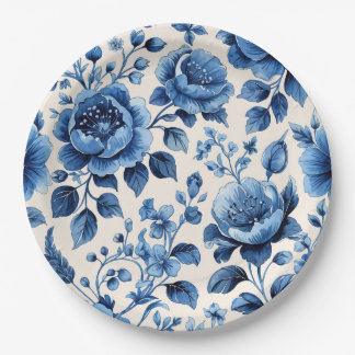 Assiettes En Carton Élégance vintage de la flore bleue