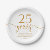 Assiettes En Carton Élégant 25e anniversaire de Mariage Champagne (Devant)