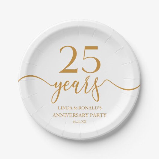 Assiettes En Carton Élégant 25e anniversaire de Mariage Champagne (Devant)