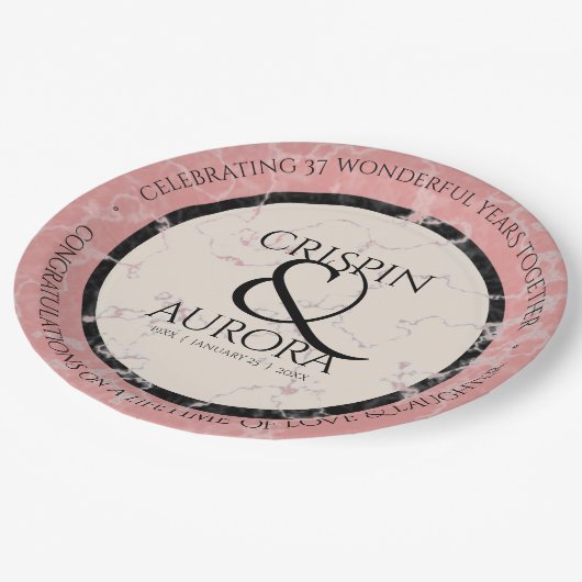 Assiettes En Carton Élégant 37e anniversaire du Mariage Alabaster (Angle)