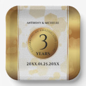 Assiettes En Carton Élégant 3ème anniversaire de Mariage en cuir (Recto)