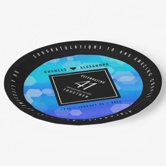 Assiettes En Carton Élégant 41ème anniversaire Mariage de Topaz Bleu (Angle)