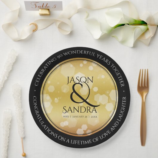 Assiettes En Carton Élégant 50e anniversaire de Mariage d'or (Mariage)