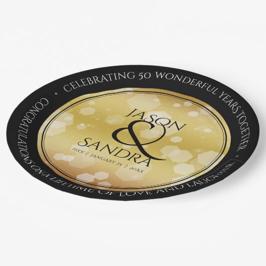 Assiettes En Carton Élégant 50e anniversaire de Mariage d'or (Angle)