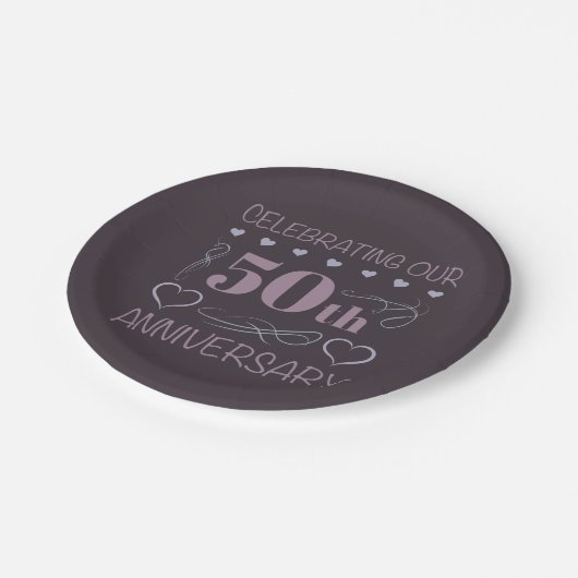 Assiettes En Carton Élégant 50e anniversaire de Mariage violet (Angle)