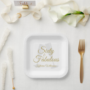 Assiettes En Carton Elégant 60 ans et Fabulux Anniversaire Blanc Or