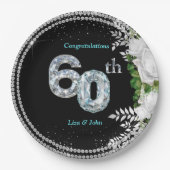 Assiettes En Carton Élégant 60e anniversaire de Mariage de diamant (Devant)