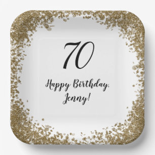 Assiettes En Carton Elégant 70e anniversaire Gold Confetti moderne