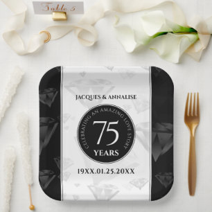 Assiettes En Carton Élégant 75e anniversaire de Mariage de diamant