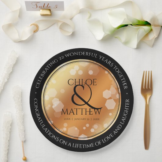 Assiettes En Carton Élégant 7e 22e 49e anniversaire de Mariage de cuiv (Mariage)