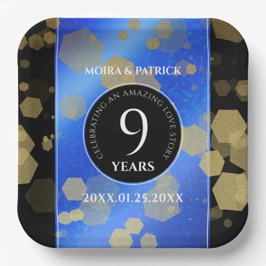 Assiettes En Carton Élégant 9e anniversaire Mariage Lapis Lazuli (Recto)